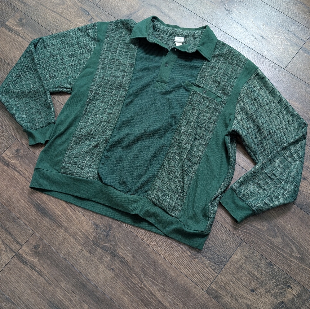 Haband Casual Joe Grandpa Core Men's Green Polo Sweater Longsleeve‎  Size XL